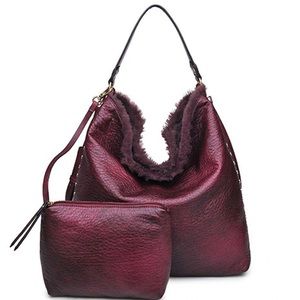 Softest Faux Fur-Lined Slouchy Hobo in Burgundy